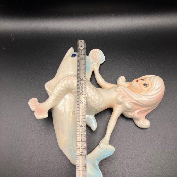 Vintage Iridescent Lefton Mermaid Riding a Dolphin - Picture 8 of 11
